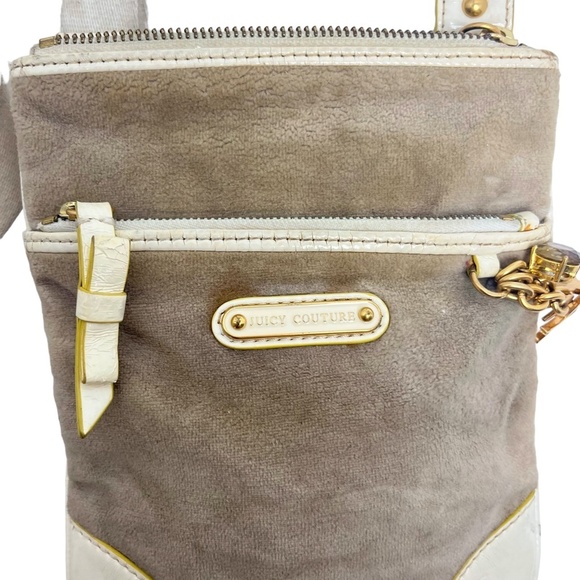 JUICY COUTURE Velour Beige Tan Cream Y2L Crossbody Shoulder Bag Purse Tote Charm - Picture 8 of 16